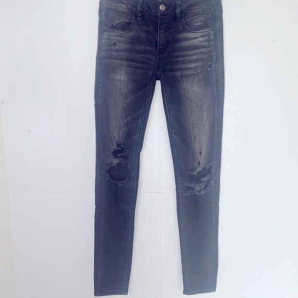American Eagle Outfitters black Distressed Jeggings 2 - Picture 2 of 15